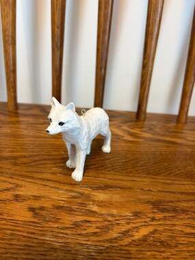 Unbranded Hand Carved Wood Style Arctic Fox Christmas Ornament